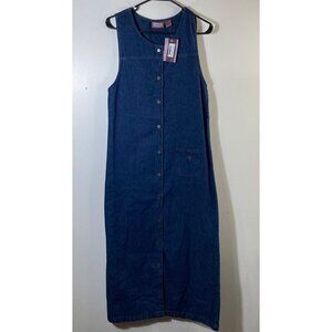 Womens Vintage Premier Denim Maxi Dress Button Sleeveless Blue S‎ Cotton NWT